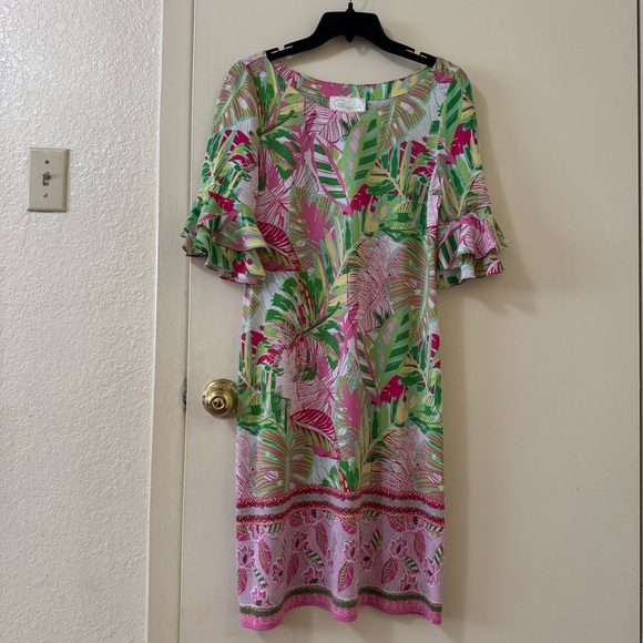 Pappagallo Tropical Green and Pink Mini Dress Size M - Picture 2 of 6